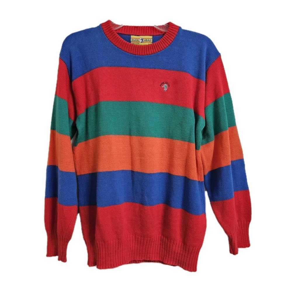 Duck Head Sweater Mens Large Multicolor‎ Striped Vintage Knit Crewneck Preppy